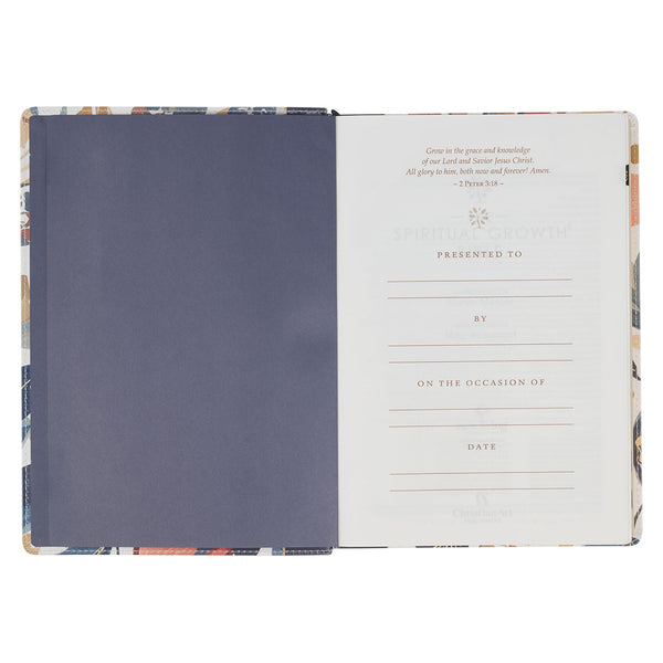 Navy Leaf Faux Leather Spiritual Growth Bible