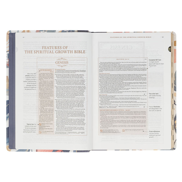 Navy Leaf Faux Leather Spiritual Growth Bible