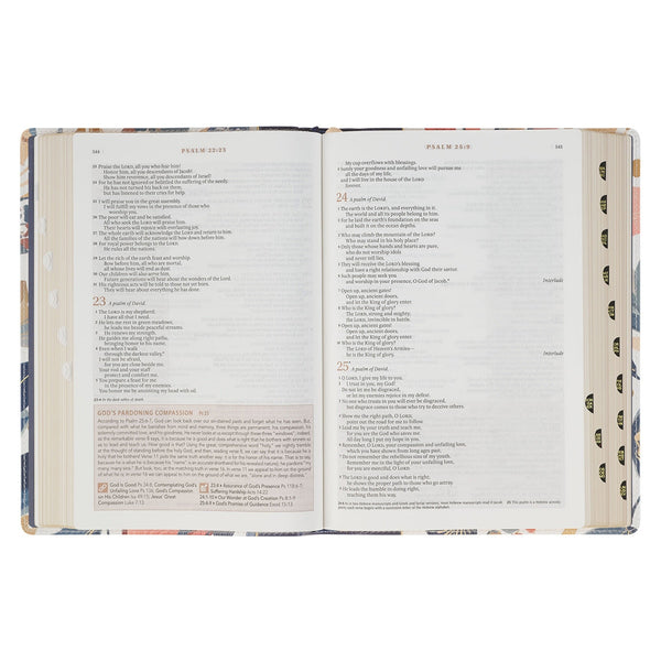 Navy Leaf Faux Leather Spiritual Growth Bible
