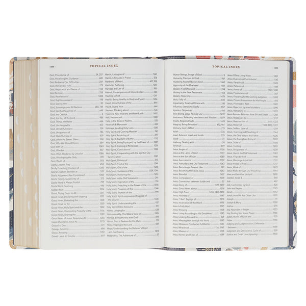 Navy Leaf Faux Leather Spiritual Growth Bible