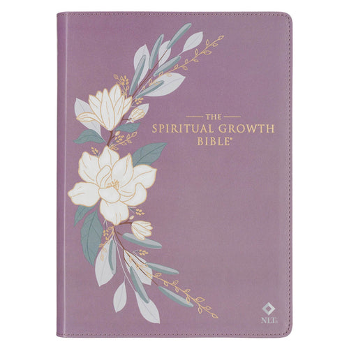 Plum Floral Faux Leather Spiritual Growth Bible - KI Gifts Christian Supplies