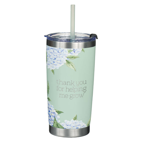 Thank You For Helping Me Grow Stainless Steel Tumbler with Reusable Plastic Straw