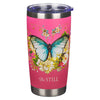 Pink Be Still Butterfly Stainless Steel Travel Tumbler - Psalm 46:10