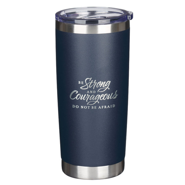 Be Strong and Courageous Navy Stainless Steel Travel Tumbler - Joshua 1:9 - KI Gifts Christian Supplies