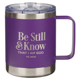 Be Still and Know Purple Camp-style Stainless Steel Mug - Psalm 46:10 - KI Gifts Christian Supplies