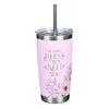 Bless You and Keep You Pink Floral Stainless Steel Travel Tumbler with Stainless Steel Straw - Numbers 6:24 - KI Gifts Christian Supplies