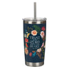 Trust Indigo Blue Floral Stainless Steel Travel Tumbler with Stainless Steel Straw - Proverbs 3:5