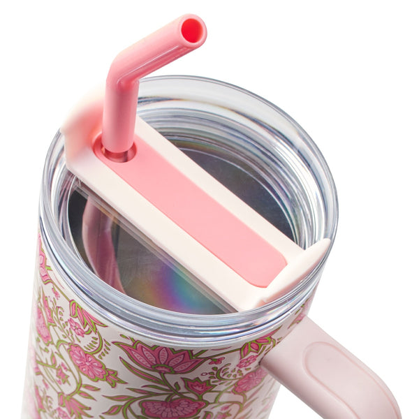 Be Still and Know Pink Spring Floral 40 Oz Tumbler with Reusable Straw - Psalm 46:10