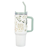 Be Still Teal Meadow 40 Oz Tumbler with Reusable Straw - Psalm 46:10 - KI Gifts Christian Supplies