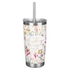 White Floral Everything Beautiful Stainless Steel Travel Mug with Reusable Stainless Steel Straw - Ecclesiastes 3:11 - KI Gifts Christian Supplies