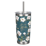 I Love You, Mom Blush Magnolia Stainless Steel Travel Tumbler with Reusable Straw - KI Gifts Christian Supplies