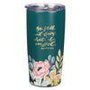 Be Still Teal Floral Stainless Steel Travel Tumbler - Psalm 46:10