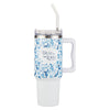 Trust in the Lord Blue Botany 40 oz Stainless Steel Travel Tumbler with Straw - Proverbs 3:5 - KI Gifts Christian Supplies