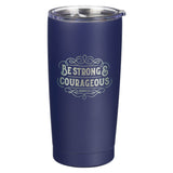 Strong and Courageous Navy Blue Stainless Steel Travel Tumbler - Joshua 1:9 - KI Gifts Christian Supplies