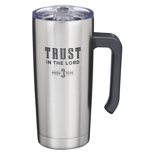 Trust in the Lord Stainless Steel Travel Mug with Handle - Psalm 3:5 - KI Gifts Christian Supplies