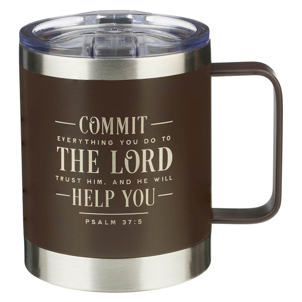 Commit Everything Brown Camp-style Stainless Steel Mug - Psalm 37:5 - KI Gifts Christian Supplies