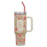 Trust In The Lord Coral Cascade 40 oz Stainless Steel Tumbler with Straw - Isaiah 40:31 - KI Gifts Christian Supplies