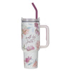 Walk by Faith Pink Cosmos 40 oz Stainless Steel Tumbler with Straw - 2 Corinthians 5:7 - KI Gifts Christian Supplies