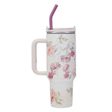 Walk by Faith Pink Cosmos 40 oz Stainless Steel Tumbler with Straw - 2 Corinthians 5:7