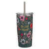 Be Still Teal Botanical Stainless Steel Tumbler With Reusable Straw - Psalm 46:10 - KI Gifts Christian Supplies