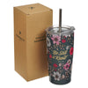 Be Still Teal Botanical Stainless Steel Tumbler With Reusable Straw - Psalm 46:10