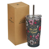 Be Still Teal Botanical Stainless Steel Tumbler With Reusable Straw - Psalm 46:10