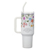 Grace White Wildflower 40 oz Stainless Steel Tumbler with Straw - 2 Corinthians 12:9