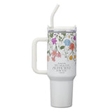 Grace White Wildflower 40 oz Stainless Steel Tumbler with Straw - 2 Corinthians 12:9