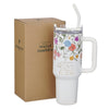 Grace White Wildflower 40 oz Stainless Steel Tumbler with Straw - 2 Corinthians 12:9