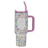 Be Still and Know Purple Floral 40 oz Stainless Steel Tumbler with Straw - Psalm 46:10