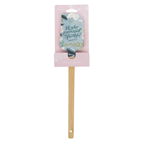He Who Promised is Faithful Light Blue Floral Silicone Spatula – Hebrews 10:23 - KI Gifts Christian Supplies