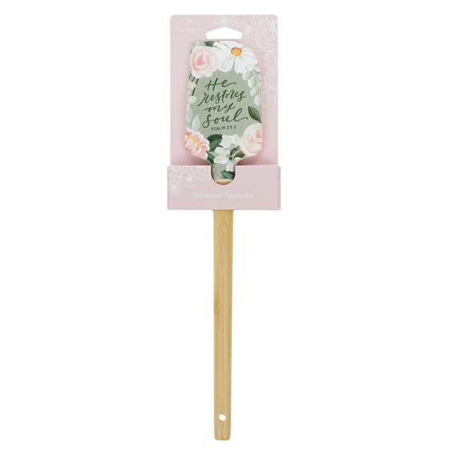 He Restores My Soul Green Floral Garden Silicone Spatula - Psalm 23:3 - KI Gifts Christian Supplies