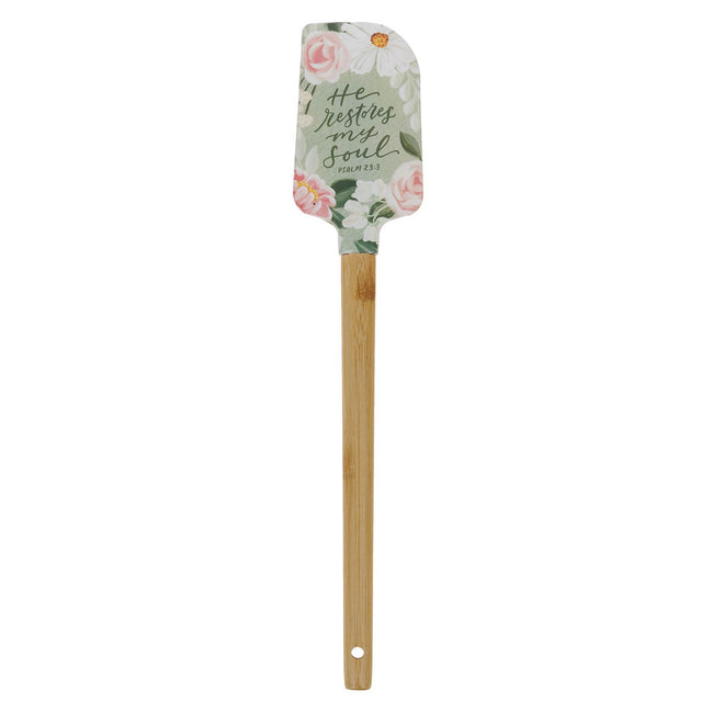 He Restores My Soul Green Floral Garden Silicone Spatula - Psalm 23:3
