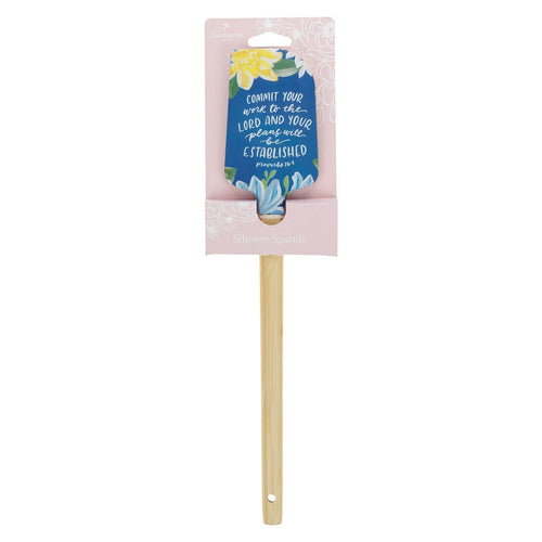 The Commit Your Work to the Lord Navy Floral Silicone Spatula – Proverbs 16:3 - KI Gifts Christian Supplies