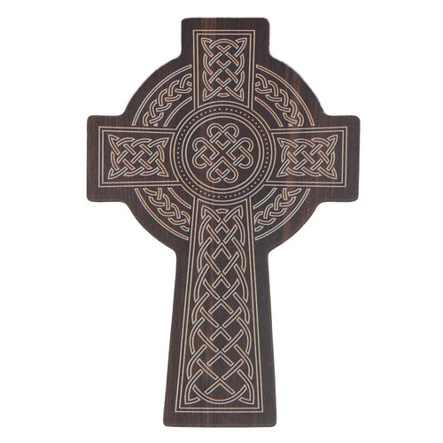 Celtic Cross Burgundy Wood-Grain Vinyl Sticker