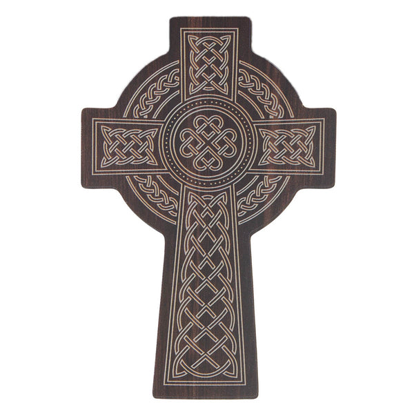 Celtic Cross Burgundy Wood-Grain Vinyl Sticker