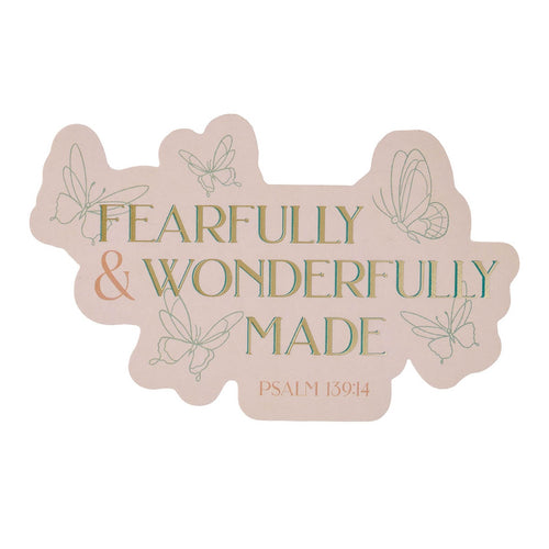 Fearfully and Wonderfully Made Blush Butterfly Vinyl Sticker - Psalm 139:14