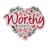 Worthy Clear Floral Heart Vinyl Sticker - Isaiah 43:1