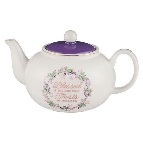 Blessed Purple Floral Ceramic Teapot - Jeremiah 17:7 - KI Gifts Christian Supplies