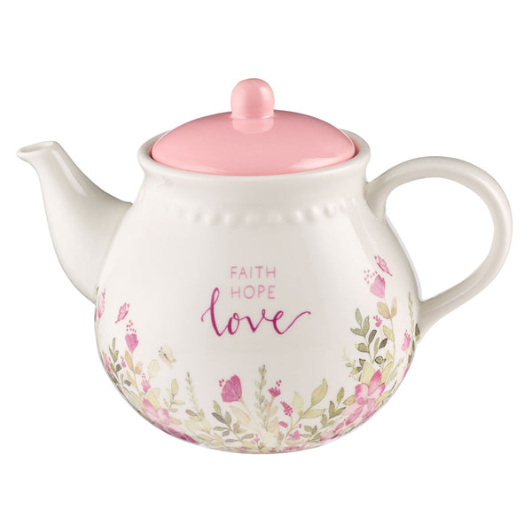 Faith, Hope, and Love Petite Floral Teapot - KI Gifts Christian Supplies