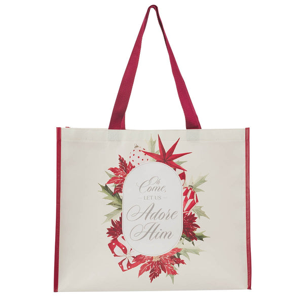 Adore Him Large Non-woven Coated Reusable Tote Bag - KI Gifts Christian Supplies