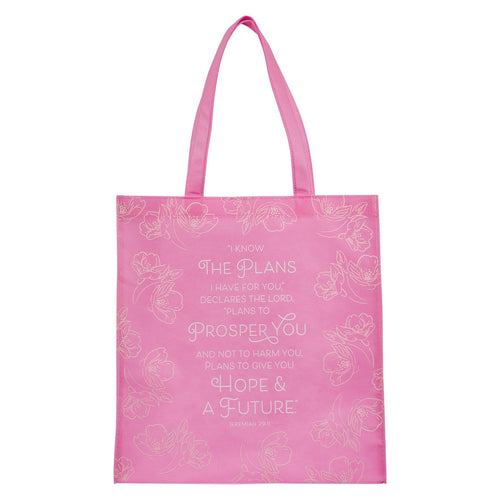 I Know the Plans Pink Reusable Non-woven Shopping Tote Bag - Jeremiah 29:11 - KI Gifts Christian Supplies