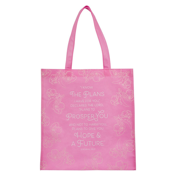 I Know the Plans Pink Reusable Non-woven Shopping Tote Bag - Jeremiah 29:11 - KI Gifts Christian Supplies