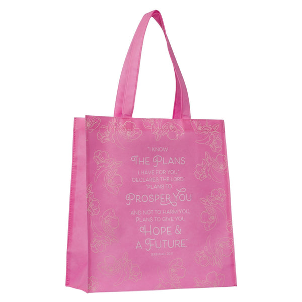 I Know the Plans Pink Reusable Non-woven Shopping Tote Bag - Jeremiah 29:11