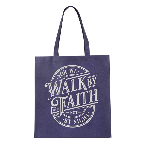 Walk By Faith Blue Reusable Non-woven Shopping Bag - 2 Corinthians 5:7 - KI Gifts Christian Supplies