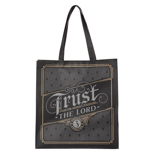 Trust in the Lord Charcoal and Gold Reusable Non-woven Shopping Tote Bag -Proverbs 3:5 - KI Gifts Christian Supplies