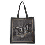 Trust in the Lord Charcoal and Gold Reusable Non-woven Shopping Tote Bag -Proverbs 3:5 - KI Gifts Christian Supplies