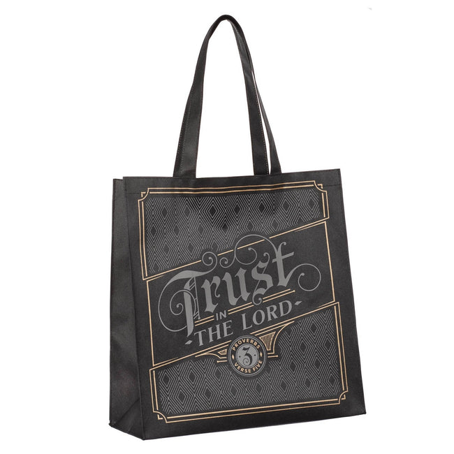 Trust in the Lord Charcoal and Gold Reusable Non-woven Shopping Tote Bag -Proverbs 3:5