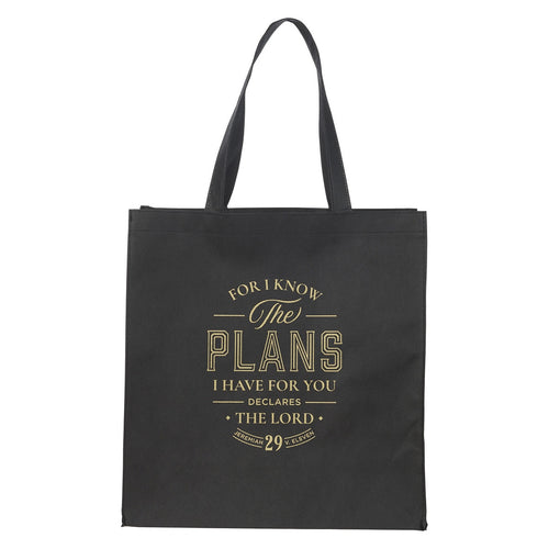 The Plans Black Reusable Non-woven Shopping Tote Bag - Jeremiah 29:11