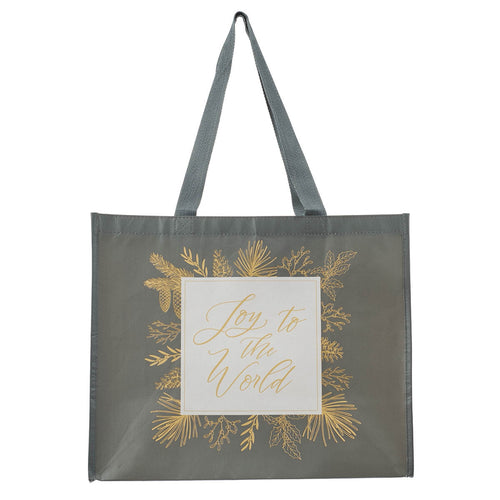 Joy to the World Gray Reusable Shopping Tote Bag - KI Gifts Christian Supplies